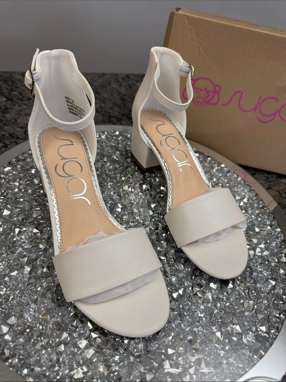 Sugar White Ankle-Strap Block Heel Sandals NEW 7.5